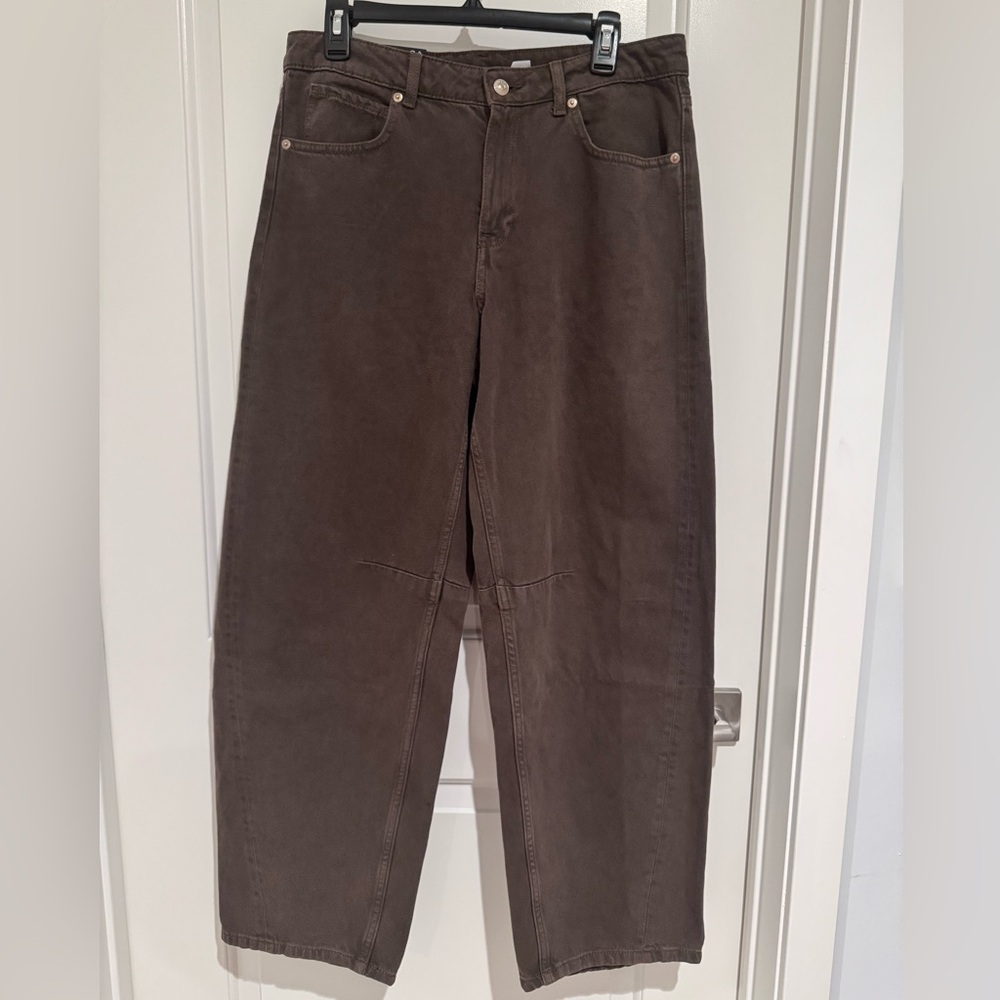H&M Mid-Rise Brown Barrel Leg Jeans